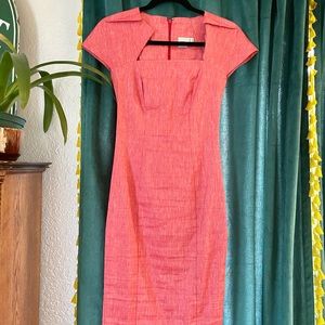Size 4 ASOS Retro Red Linen Polyester Cap Sleeve Mid Length Pencil Shift Dress